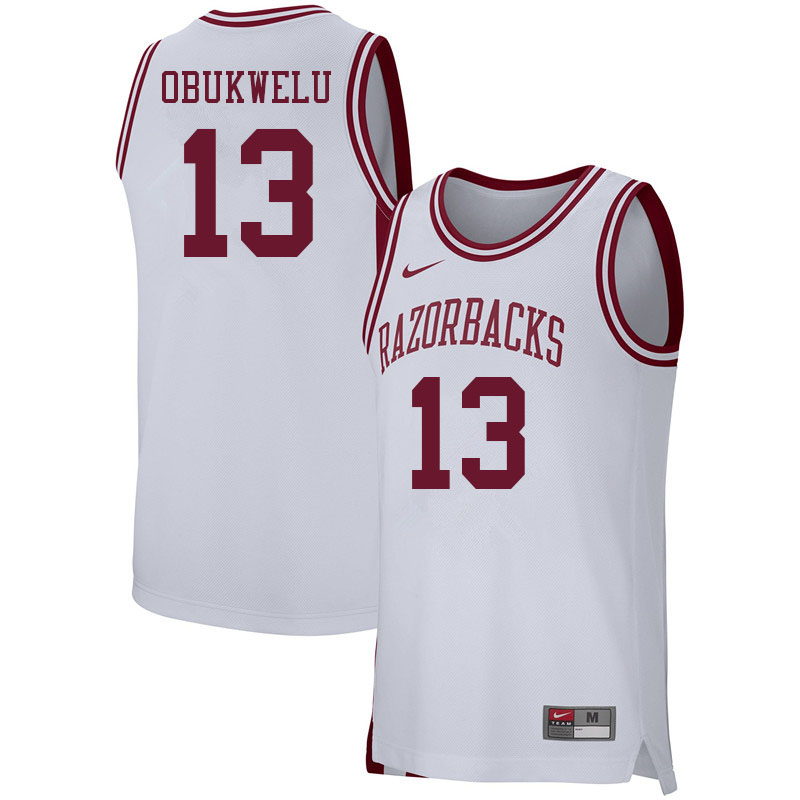 Men #13 Emeka Obukwelu Arkansas Razorbacks College Basketball Jerseys Sale-White - Click Image to Close